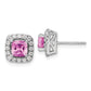 14k White Gold 3/8 Ct. Lab Grown Diamond VS/SI+ G+ October Birthstone Lab Created Pink Sapphire Halo Post Earrings