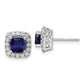 14k White Gold 3/8 Ct. Lab Grown Diamond VS/SI+ G+ September Birthstone Lab Created Blue Sapphire Halo Post Earrings