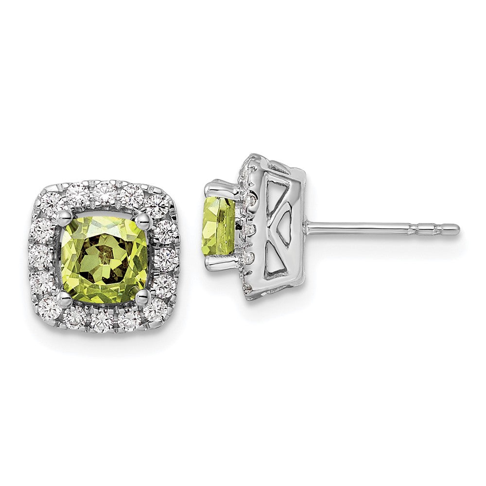 14k White Gold 3/8 Ct. Lab Grown Diamond VS/SI+ G+ August Birthstone Peridot Halo Post Earrings