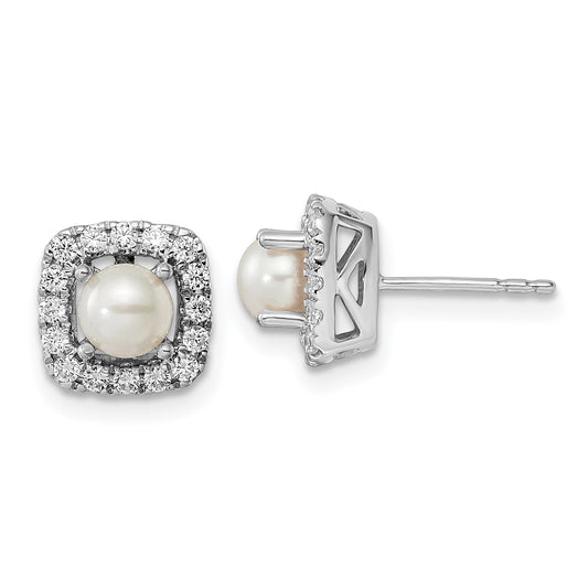 14k White Gold 3/8 Ct. Lab Grown Diamond VS/SI+ G+ June Birthstone Freshwater Cultered Pearl Halo Post Earrings