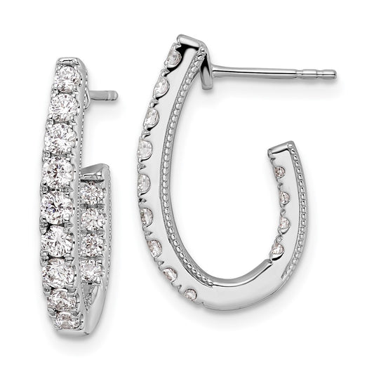 14k White Gold 1 carat Lab Grown Diamond VS/SI+ G+ Complete In and Out J-Hoop Hoop Earrings