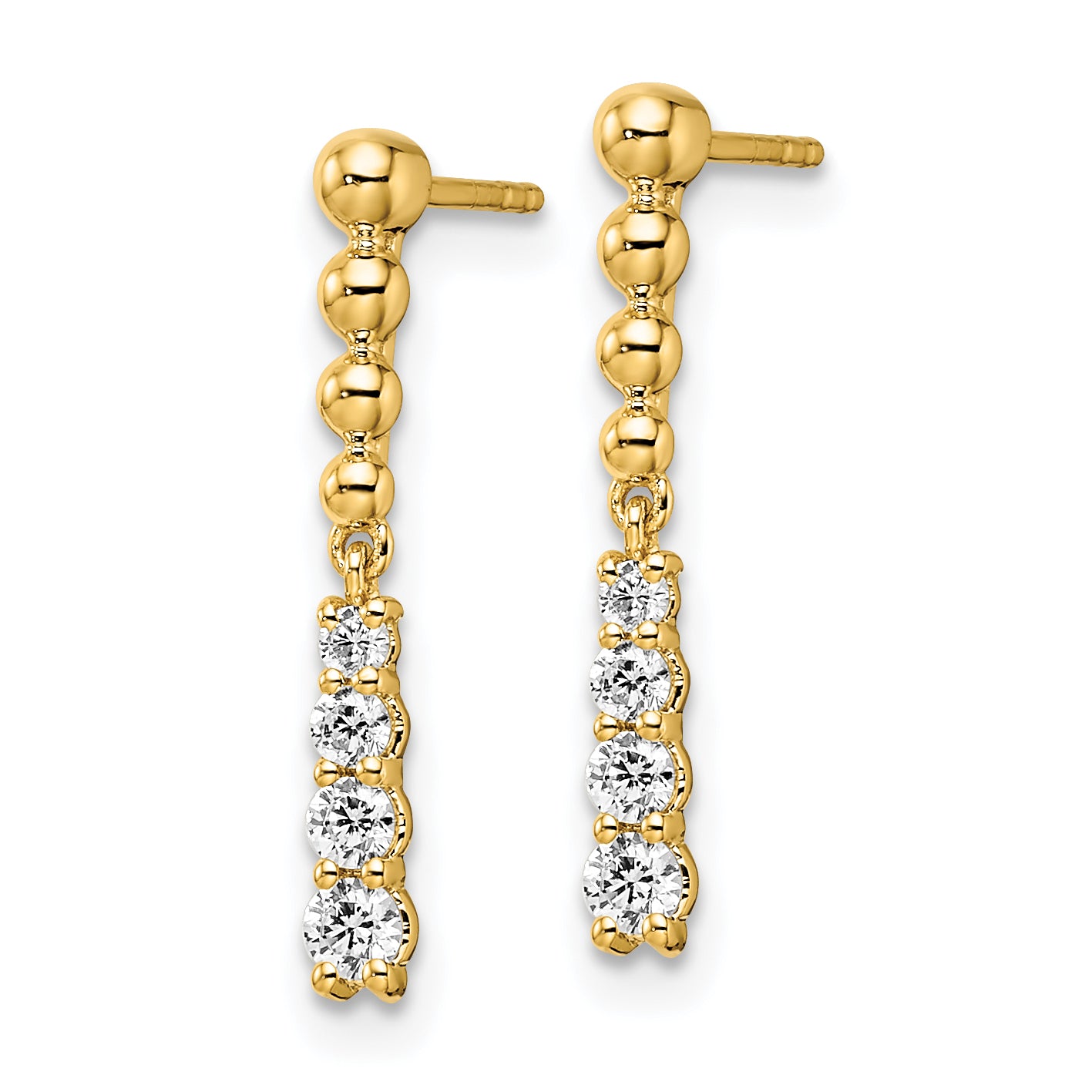 14k Yellow Gold 1/3 Ct. Lab Grown Diamond VS/SI+ G+ Beaded Bar Dangle Post Earrings