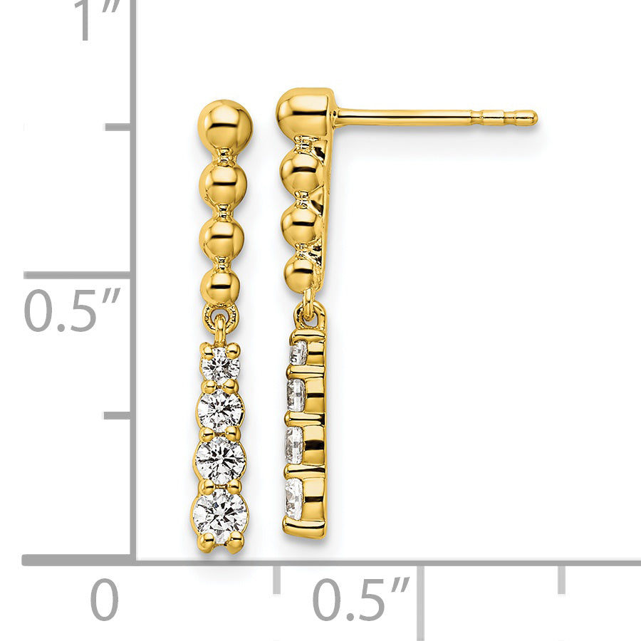 14k Yellow Gold 1/3 Ct. Lab Grown Diamond VS/SI+ G+ Beaded Bar Dangle Post Earrings