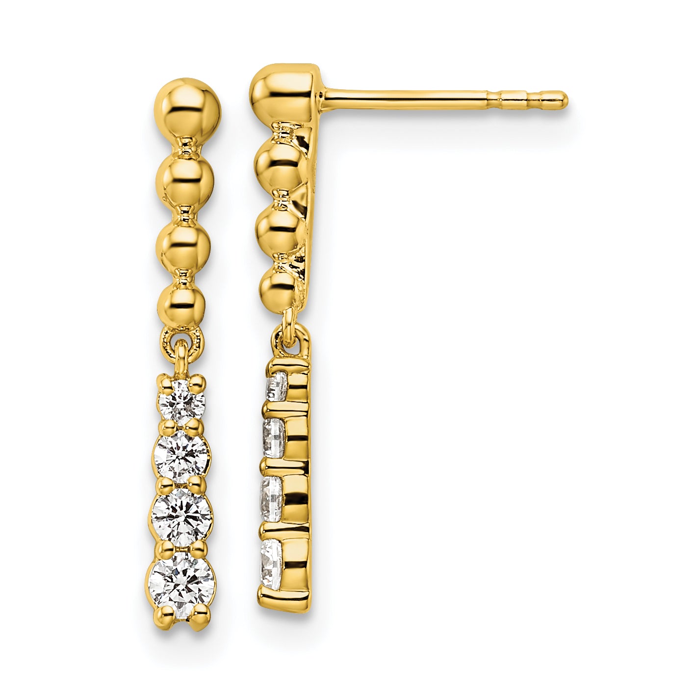 14k Yellow Gold 1/3 Ct. Lab Grown Diamond VS/SI+ G+ Beaded Bar Dangle Post Earrings