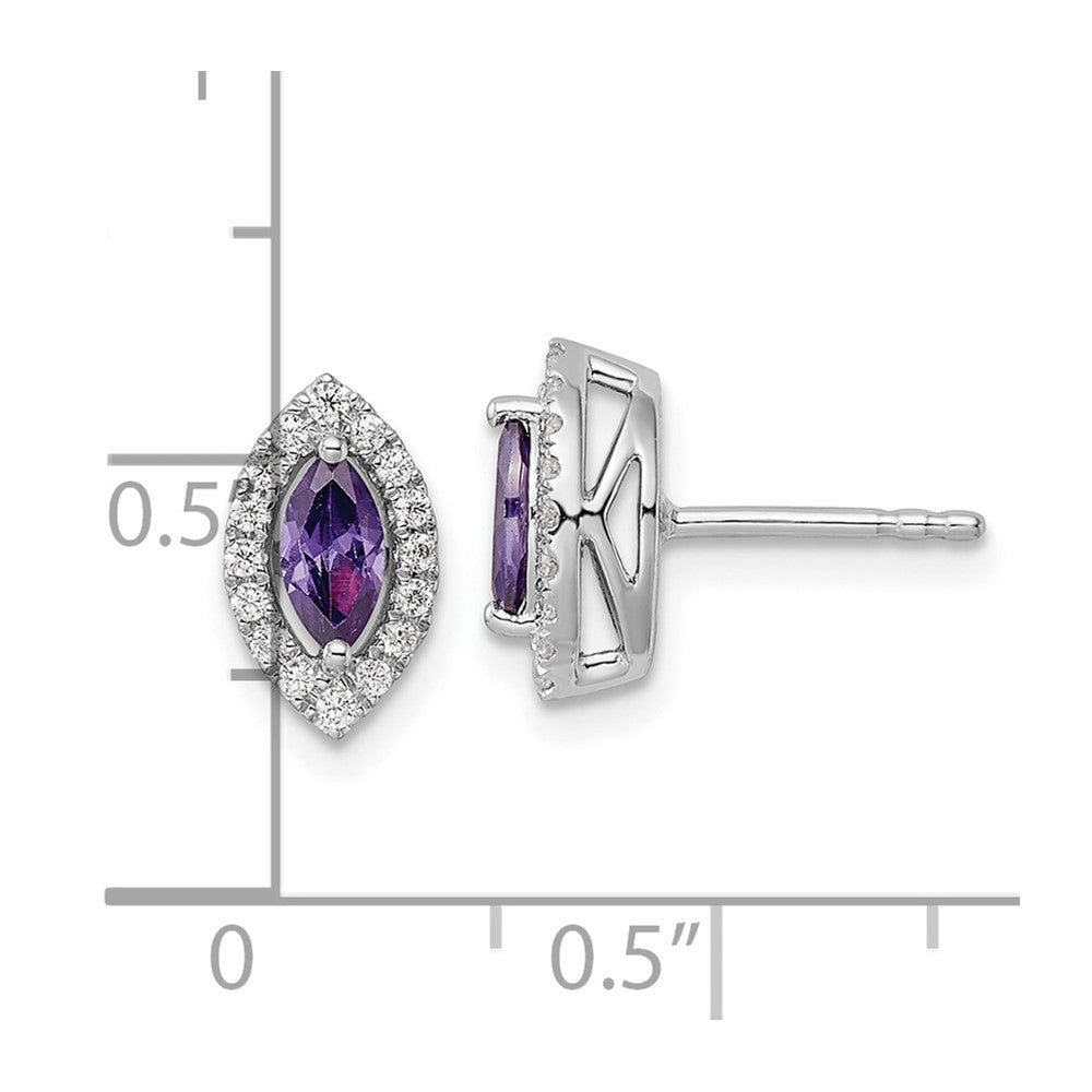 14k White Gold 1/5 Ct. Lab Grown Diamond VS/SI+ G+ and Amethyst February Birthstone Post Earrings