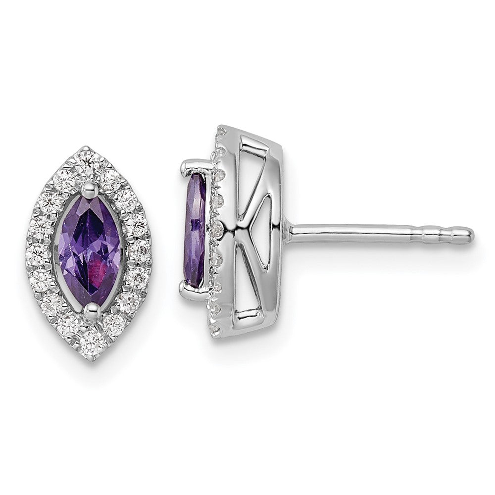 14k White Gold 1/5 Ct. Lab Grown Diamond VS/SI+ G+ and Amethyst February Birthstone Post Earrings