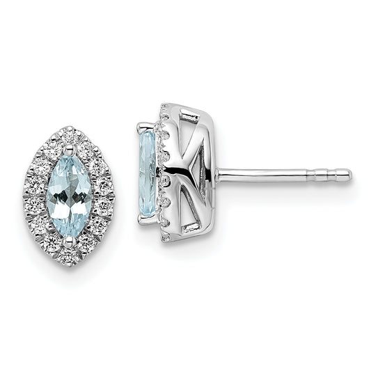 14k White Gold 1/5 Ct. Lab Grown Diamond VS/SI+ G+ and Aquamarine March Birthstone Post Earrings