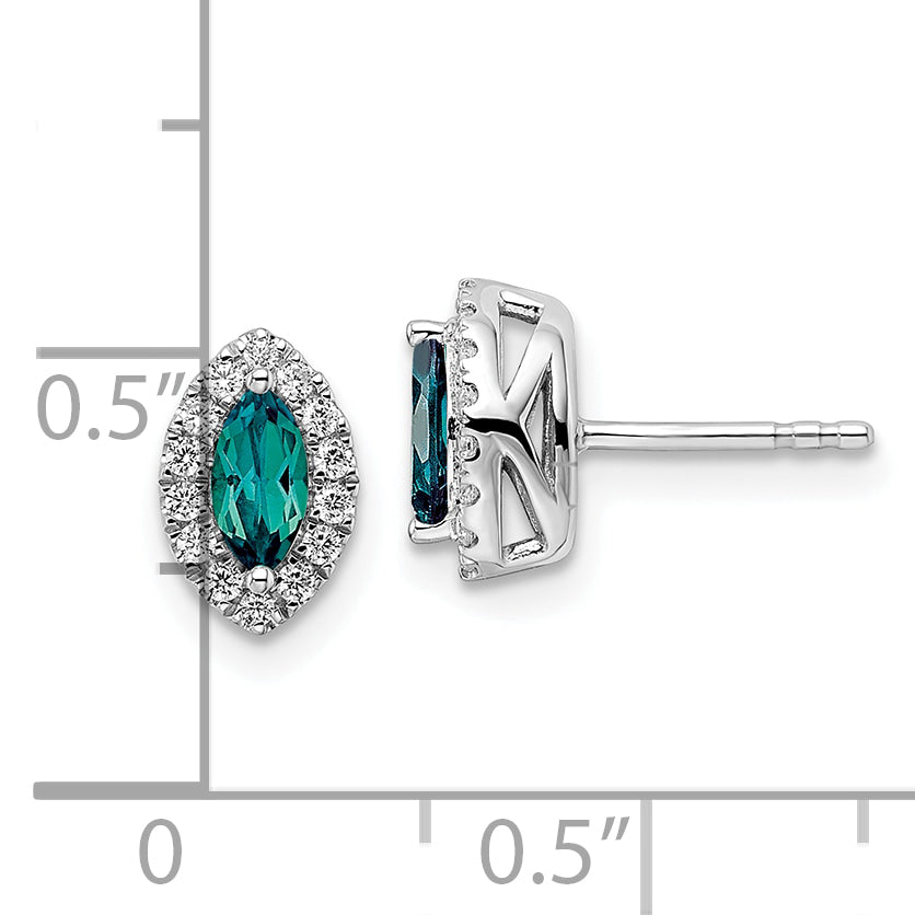 14k White Gold 1/5 Ct. Lab Grown Diamond VS/SI+ G+ and Lab Created Alexandrite June Birthstone Post Earrings