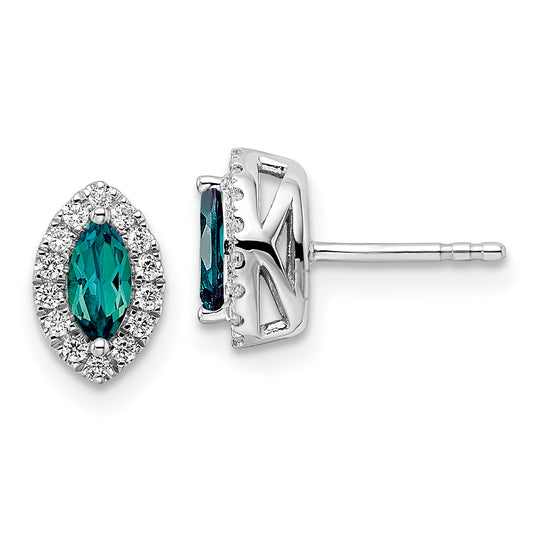 14k White Gold 1/5 Ct. Lab Grown Diamond VS/SI+ G+ and Lab Created Alexandrite June Birthstone Post Earrings