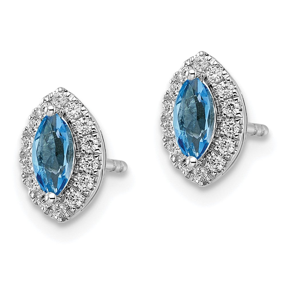 14k White Gold 1/5 Ct. Lab Grown Diamond VS/SI+ G+ and Blue Topaz December Birthstone Post Earrings