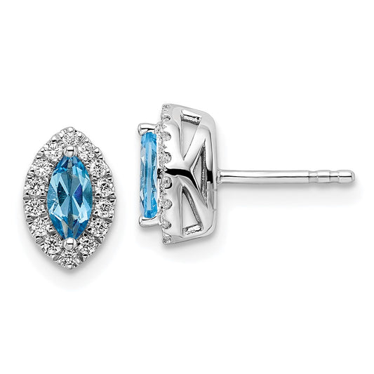 14k White Gold 1/5 Ct. Lab Grown Diamond VS/SI+ G+ and Blue Topaz December Birthstone Post Earrings