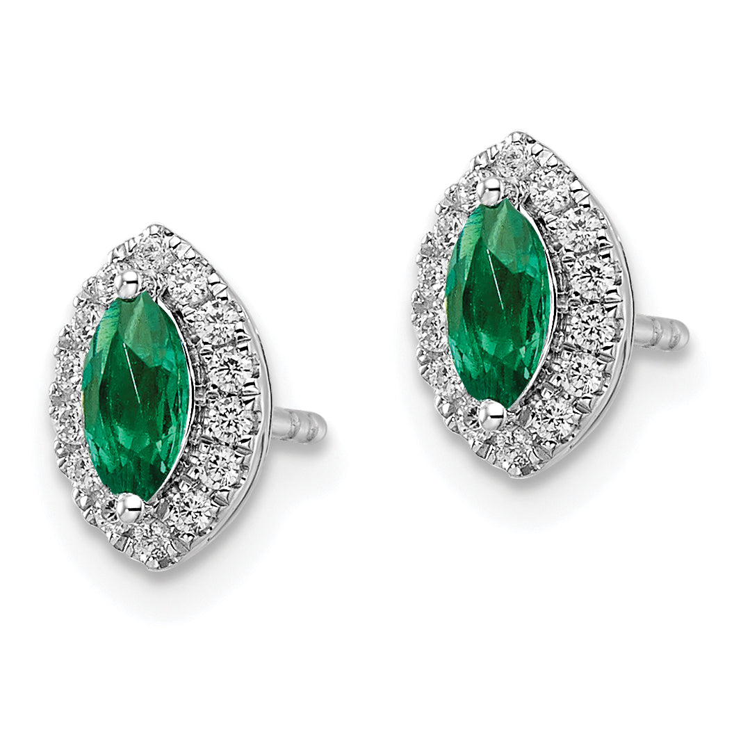 14k White Gold 1/5 Ct. Lab Grown Diamond VS/SI+ G+ and Lab Created Emerald May Birthstone Post Earrings