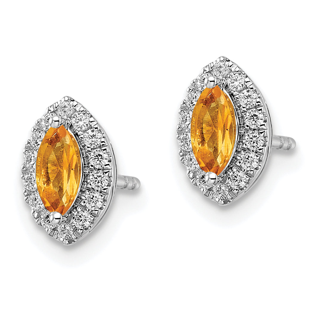 14k White Gold 1/5 Ct. Lab Grown Diamond VS/SI+ G+ and Citrine November Birthstone Post Earrings