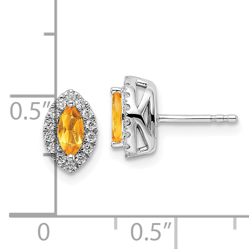 14k White Gold 1/5 Ct. Lab Grown Diamond VS/SI+ G+ and Citrine November Birthstone Post Earrings