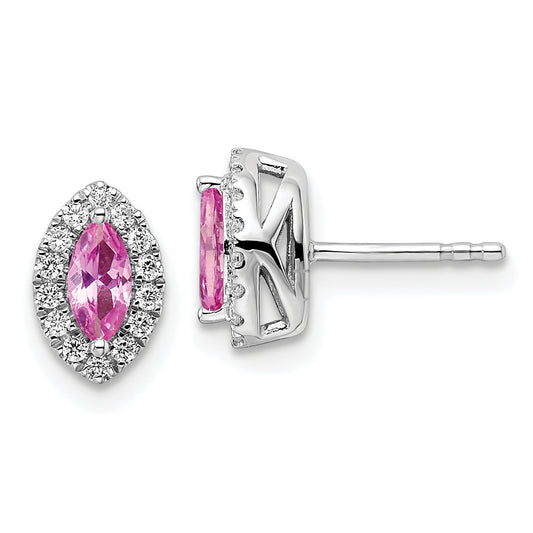 14k White Gold 1/5 Ct. Lab Grown Diamond VS/SI+ G+ and Lab Created Pink Sapphire October Birthstone Post Earrings