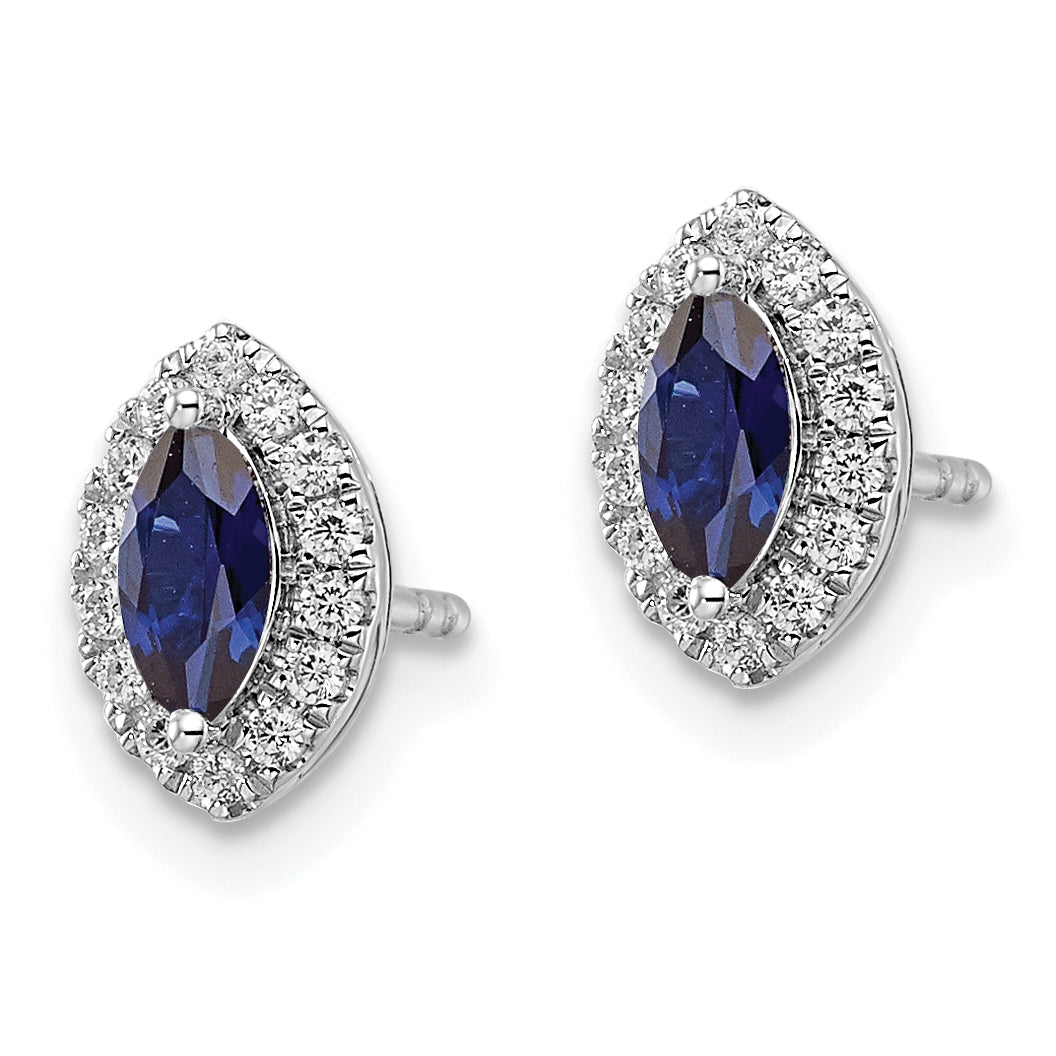 14k White Gold 1/5 Ct. Lab Grown Diamond VS/SI+ G+ and Lab Created Blue Sapphire September Birthstone Post Earrings