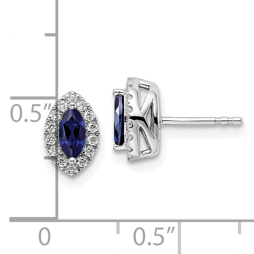 14k White Gold 1/5 Ct. Lab Grown Diamond VS/SI+ G+ and Lab Created Blue Sapphire September Birthstone Post Earrings