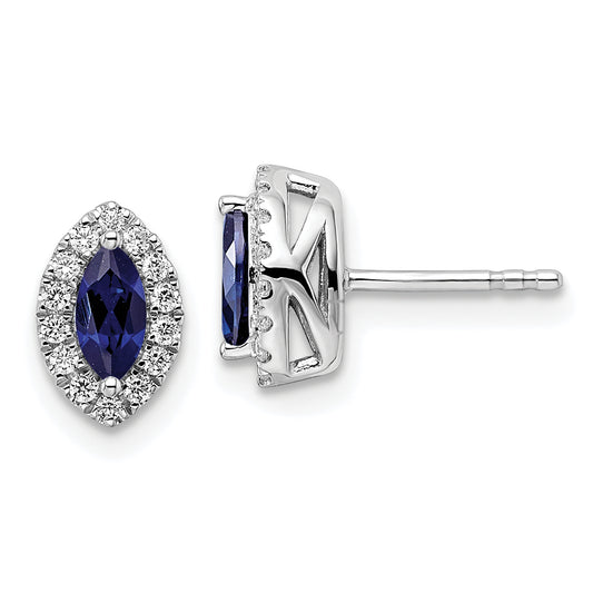 14k White Gold 1/5 Ct. Lab Grown Diamond VS/SI+ G+ and Lab Created Blue Sapphire September Birthstone Post Earrings