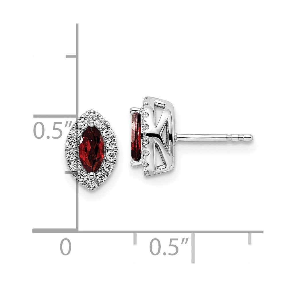 14k White Gold 1/5 Ct. Lab Grown Diamond VS/SI+ G+ and Garnet January Birthstone Post Earrings