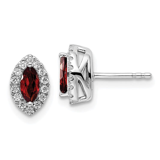 14k White Gold 1/5 Ct. Lab Grown Diamond VS/SI+ G+ and Garnet January Birthstone Post Earrings