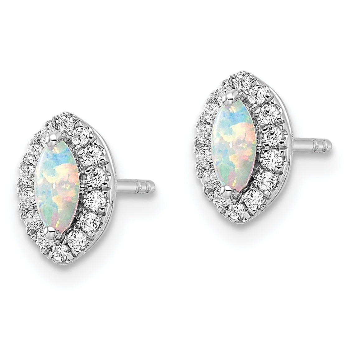 14k White Gold 1/5 Ct. Lab Grown Diamond VS/SI+ G+ and Lab Created Opal October Birthstone Post Earrings