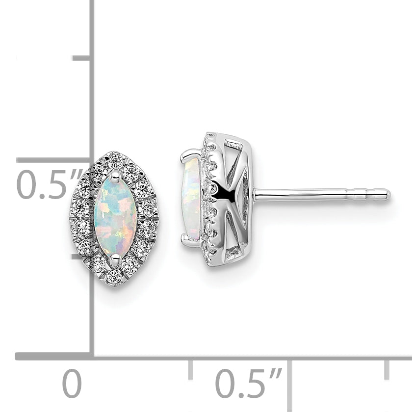 14k White Gold 1/5 Ct. Lab Grown Diamond VS/SI+ G+ and Lab Created Opal October Birthstone Post Earrings