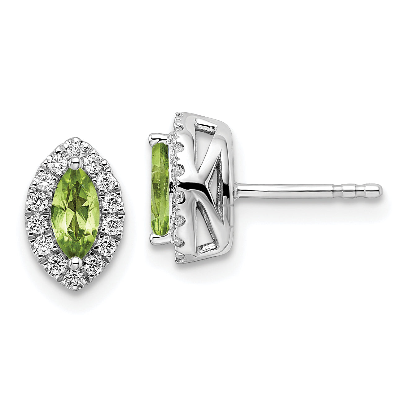 14k White Gold 1/5 Ct. Lab Grown Diamond VS/SI+ G+ and Peridot August Birthstone Post Earrings