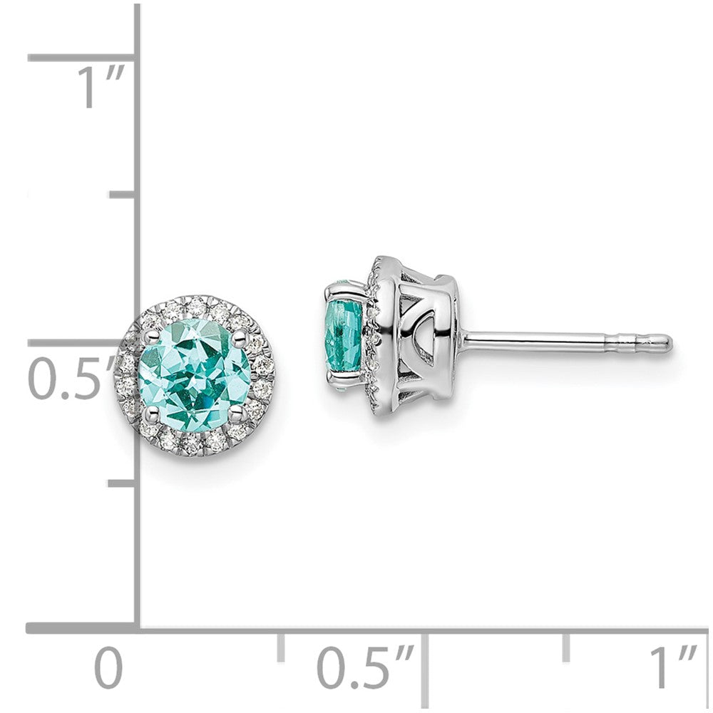 Pure Serenity 14k White Gold 1/8 carat Lab Grown Diamond VS/SI+ G+ and Lab Created Paraiba Post Earrings