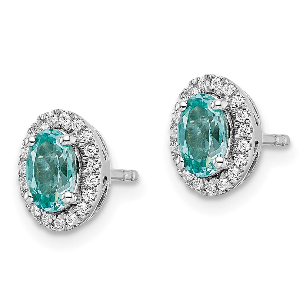 Pure Serenity 14k White Gold 1/10 carat Lab Grown Diamond VS/SI+ G+ and Lab Created Paraiba Post Earrings