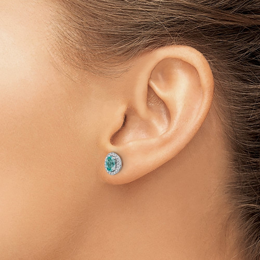 Pure Serenity 14k White Gold 1/10 carat Lab Grown Diamond VS/SI+ G+ and Lab Created Paraiba Post Earrings