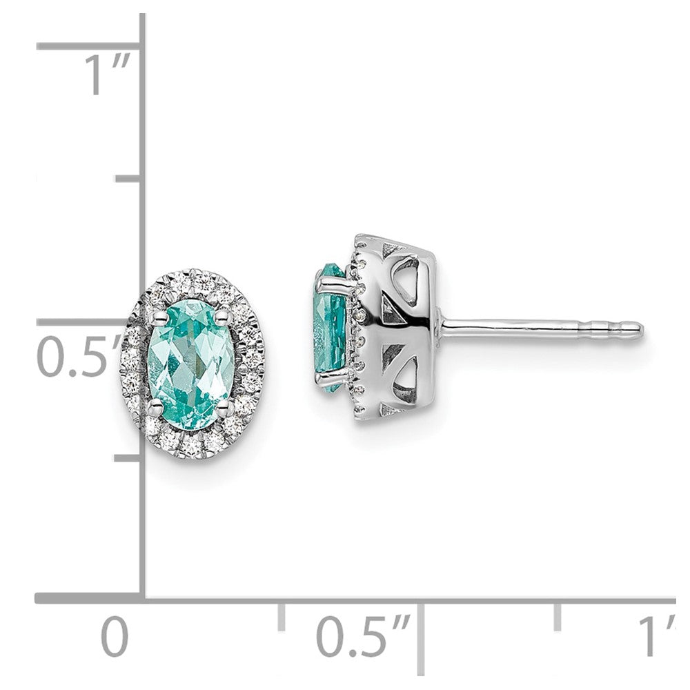 Pure Serenity 14k White Gold 1/10 carat Lab Grown Diamond VS/SI+ G+ and Lab Created Paraiba Post Earrings