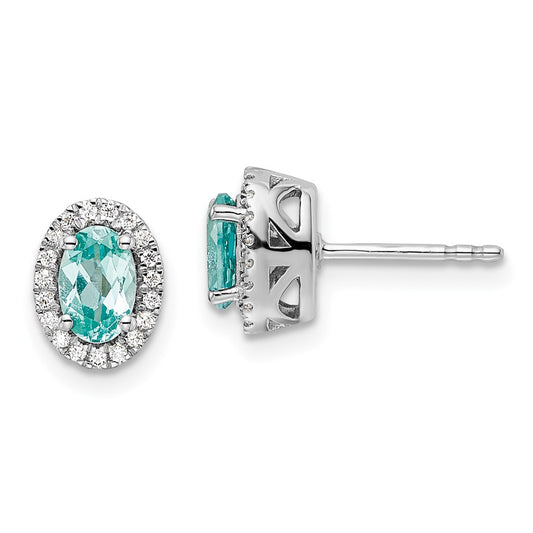 Pure Serenity 14k White Gold 1/10 carat Lab Grown Diamond VS/SI+ G+ and Lab Created Paraiba Post Earrings