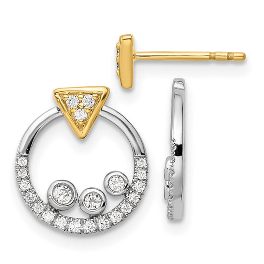 14k Two-tone Two Tone 1/4 Ct. Lab Grown Diamond VS/SI+ G+ Complete Triangle Post Earrings with Circle Dangle Earring Jacket