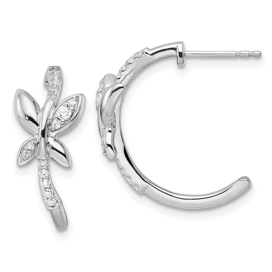 14K White Gold Lab Grown VS/SI+ G+ Diamond Butterfly J-Hoop Earrings