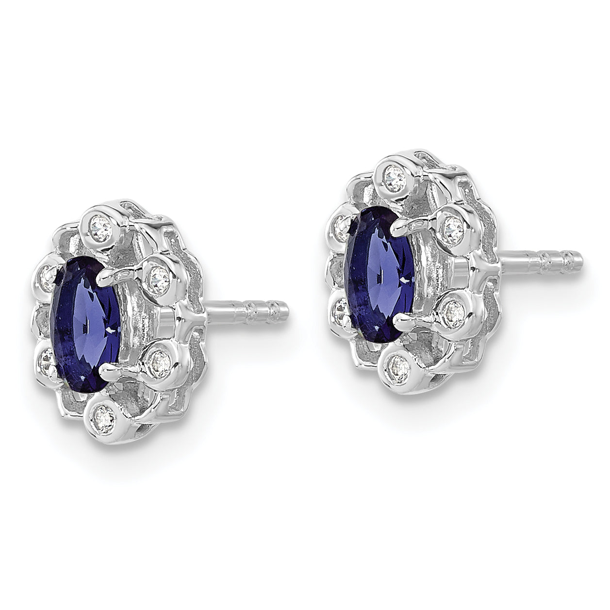 14k White Gold 1/20 Ct. Lab Grown Diamond VS/SI+ G+ and Oval Created Sapphire Halo Post Earrings