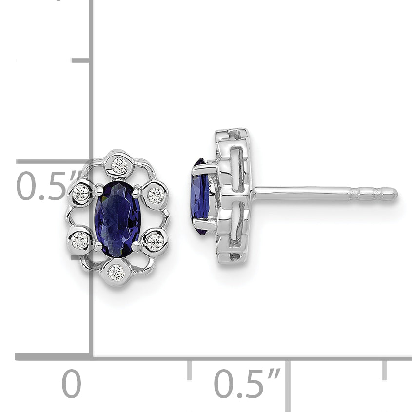 14k White Gold 1/20 Ct. Lab Grown Diamond VS/SI+ G+ and Oval Created Sapphire Halo Post Earrings