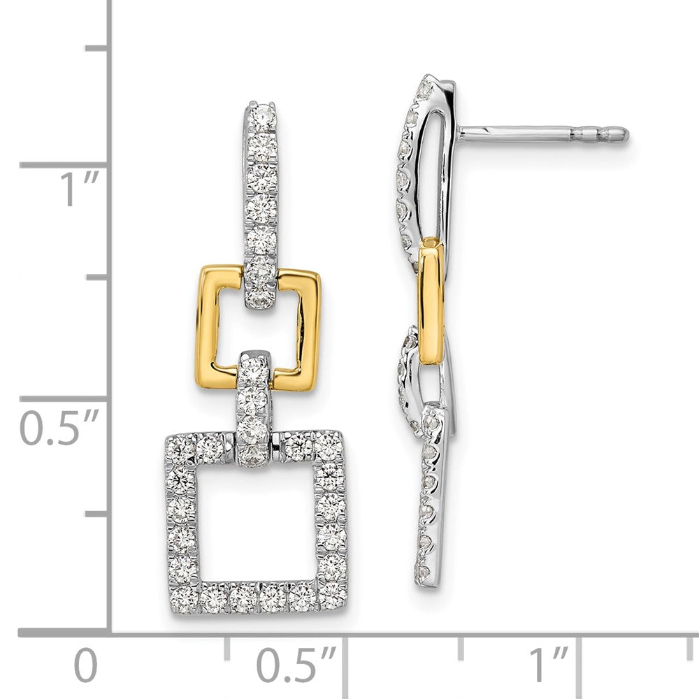 14k Two-Tone 3/4 carat Lab Grown Diamond VS/SI+ G+ Square Dangle Post Earrings