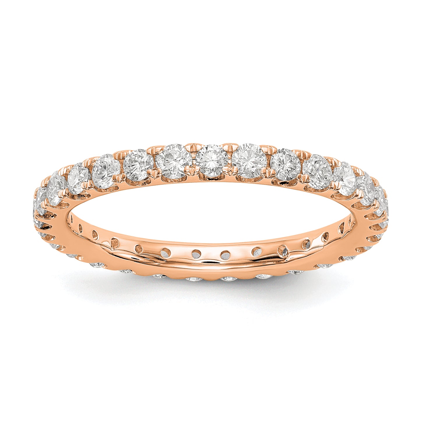 14k Rose Gold 1 Ct. Lab Grown Diamond VS/SI+ G+ Shared Prong Eternity Band Ring