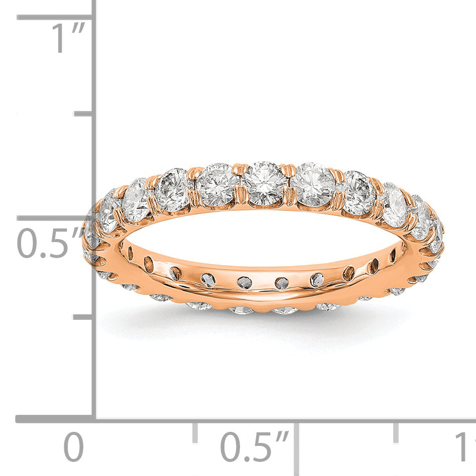 14k Rose Gold 2 Ct. Lab Grown Diamond VS/SI+ G+ Shared Prong Eternity Band Ring