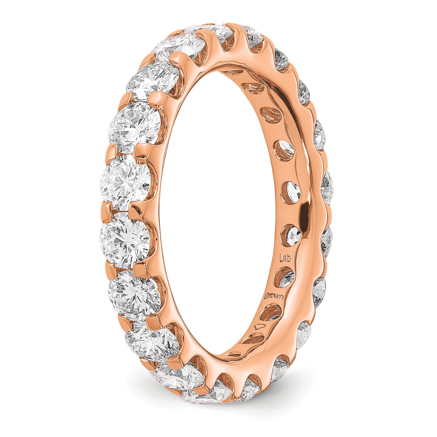 14k Rose Gold 3 Ct. Lab Grown Diamond VS/SI+ G+ Shared Prong Eternity Band Ring