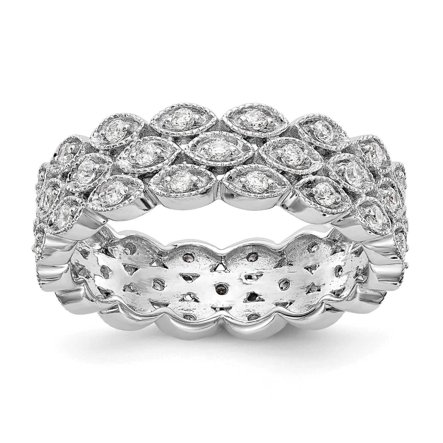 14k White Gold 1/2 Ct. Lab Grown Diamond VS/SI+ G+ Triple Row Marquise Eternity Band Ring