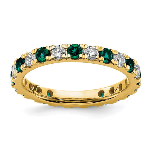 14k Yellow Gold 3/4 Ct. Lab Grown Diamond VS/SI+ G+ and Lab Created Alexandrite Size 6.5 Eternity Band