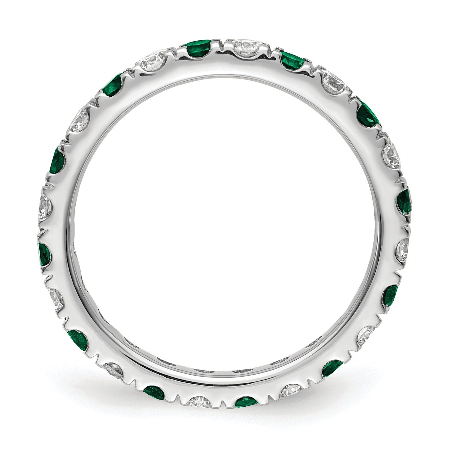 14k White Gold 3/4 Ct. Lab Grown Diamond VS/SI+ G+ and Lab Created Emerald Eternity Band Ring