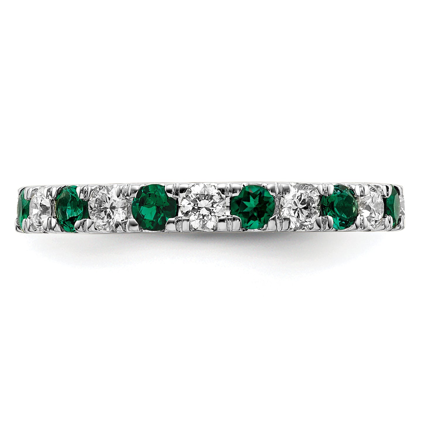 14k White Gold 3/8 Ct. Lab Grown Diamond VS/SI+ G+ and Lab Created Emerald Eternity Band Ring