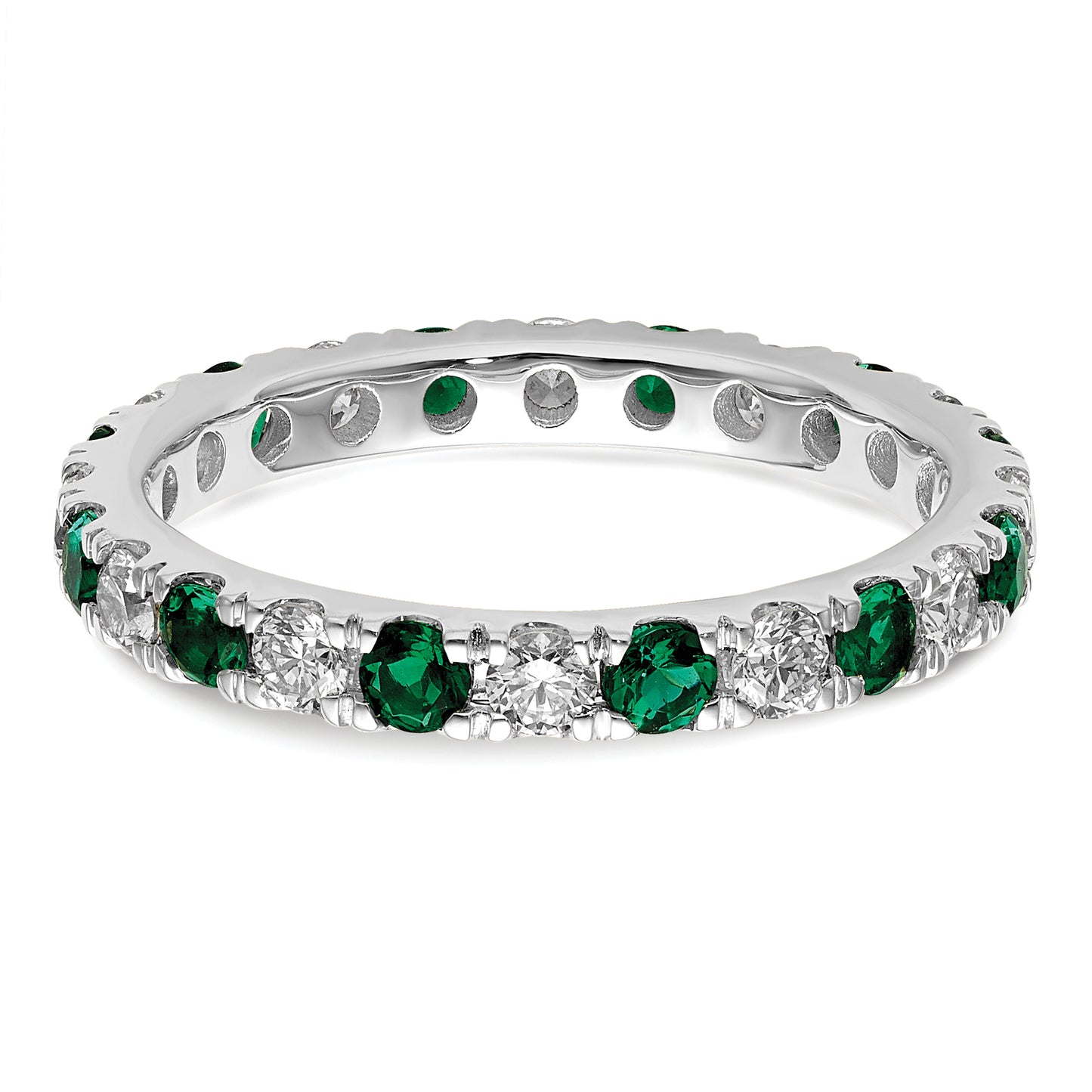 14k White Gold 7/8 Ct. Lab Grown Diamond VS/SI+ G+ and Lab Created Emerald Eternity Band Ring