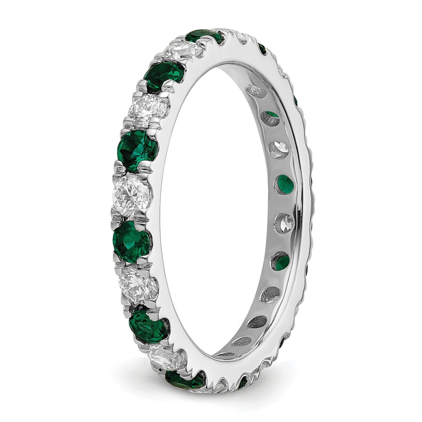 14k White Gold 3/8 Ct. Lab Grown Diamond VS/SI+ G+ and Lab Created Emerald Eternity Band Ring