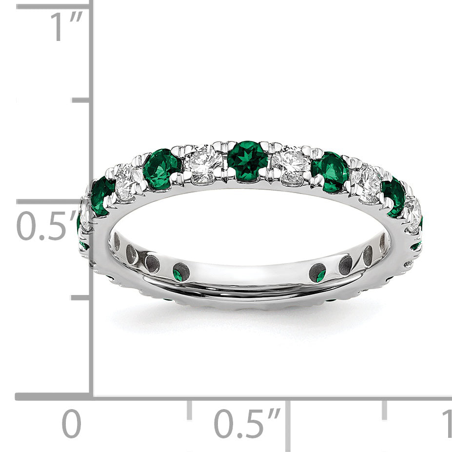 14k White Gold 3/4 Ct. Lab Grown Diamond VS/SI+ G+ and Lab Created Emerald Eternity Band Ring