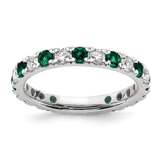 14k White Gold 7/8 Ct. Lab Grown Diamond VS/SI+ G+ and Lab Created Emerald Eternity Band Ring