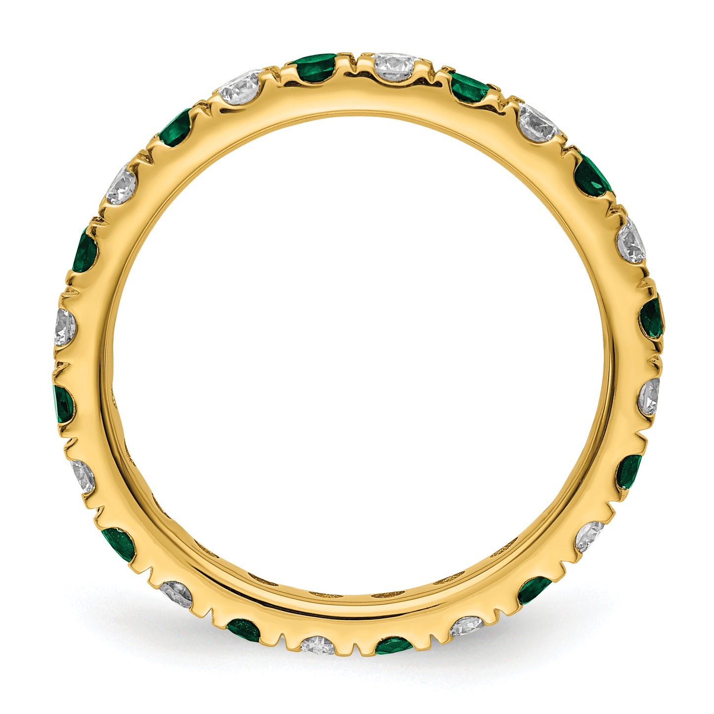 14k Yellow Gold 3/8 Ct. Lab Grown Diamond VS/SI+ G+ and Lab Created Emerald Eternity Band Ring