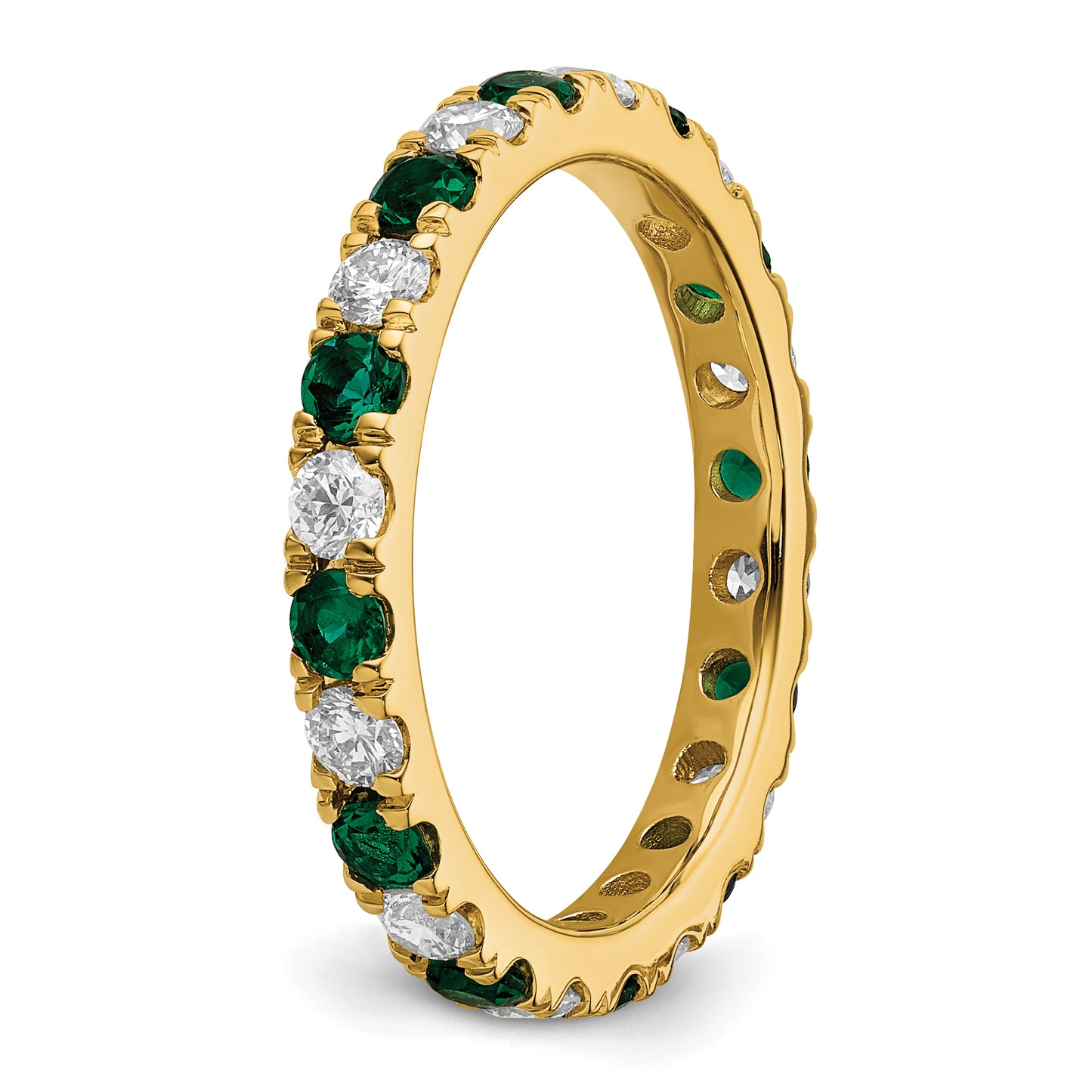 14k Yellow Gold 3/4 Ct. Lab Grown Diamond VS/SI+ G+ and Lab Created Emerald Eternity Band Ring